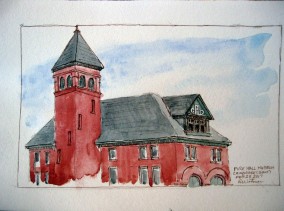 Watercoloured Fire Hall Museum in Galt